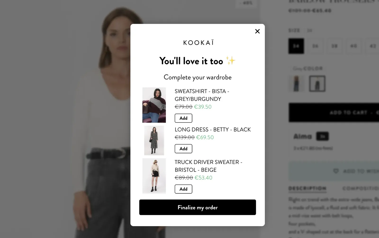 Onsite campaign recommending a complementary product