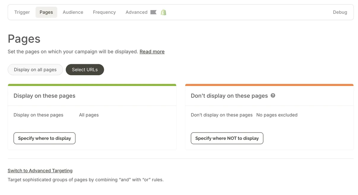 page-level display rules in Wisepops