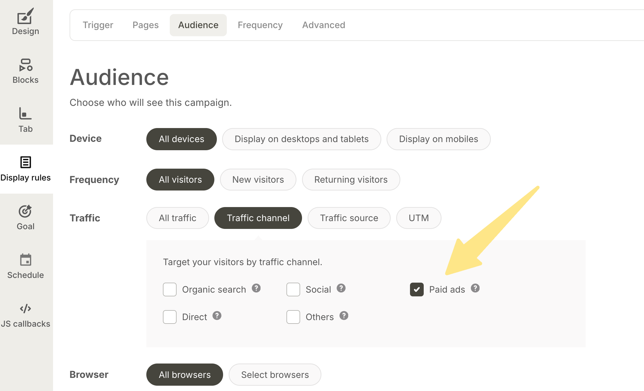 popup targeting paid ad visitors