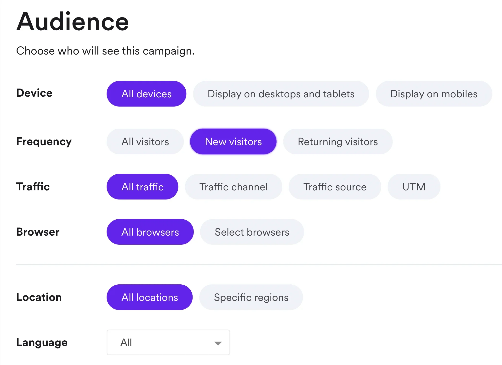 targeting options for popups