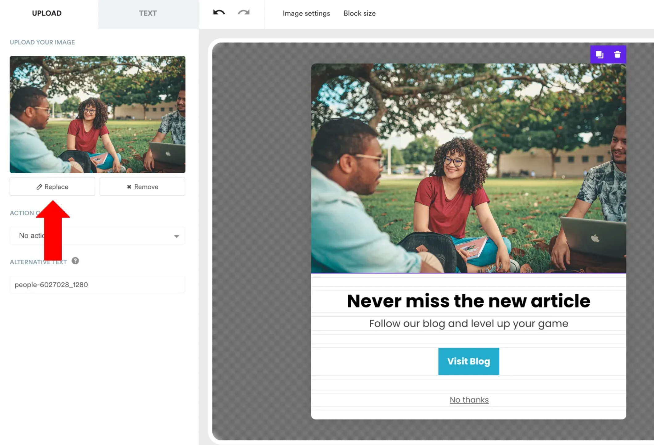 deleting the default image