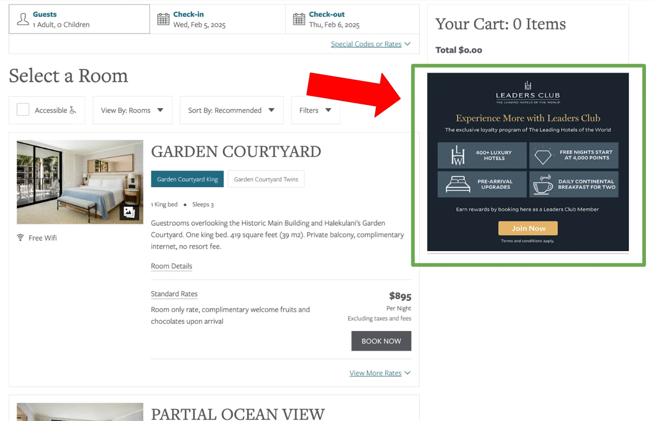 loyalty promotion banner on a hotel website