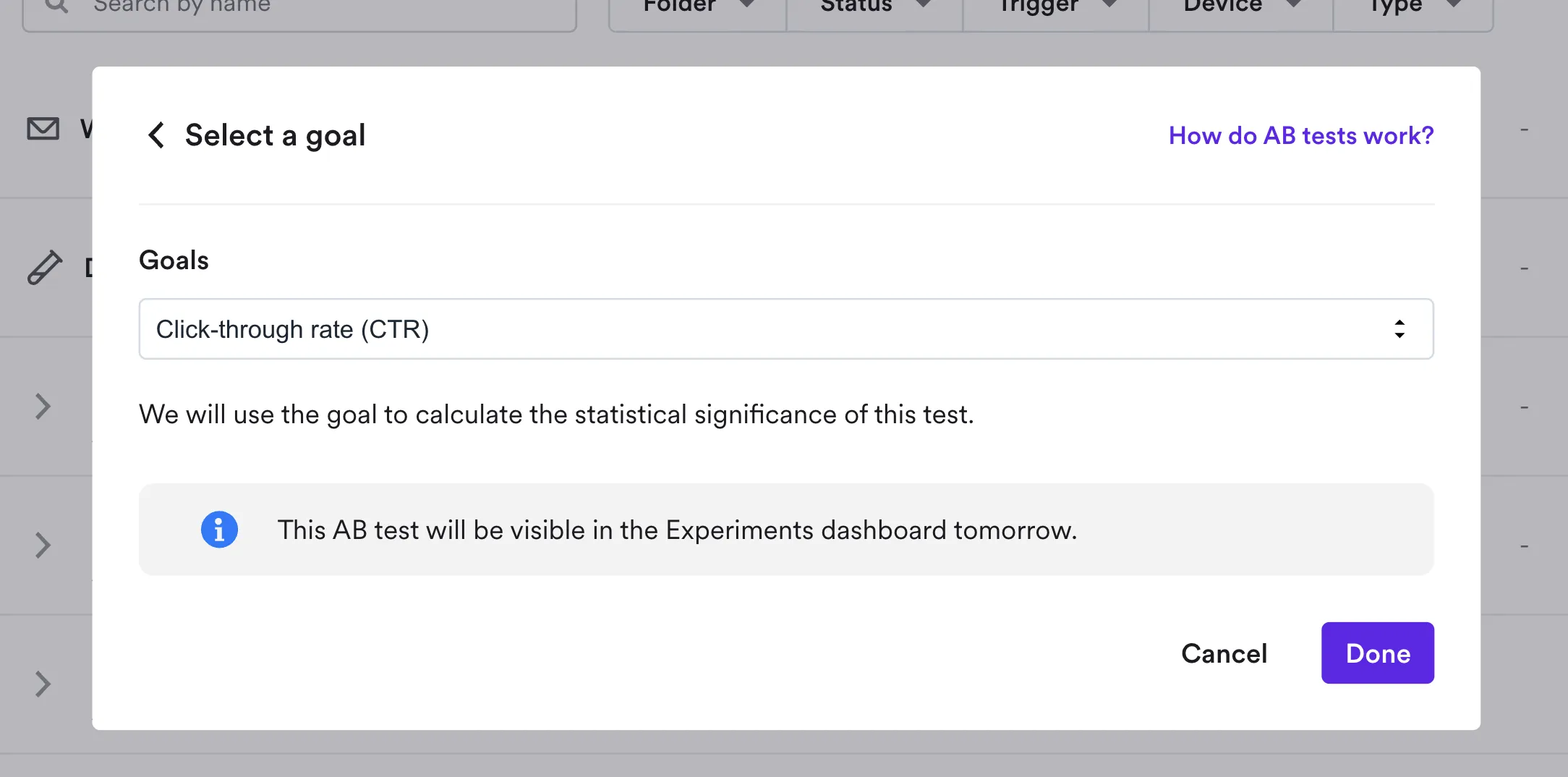 choosing a goal for shopify ab test
