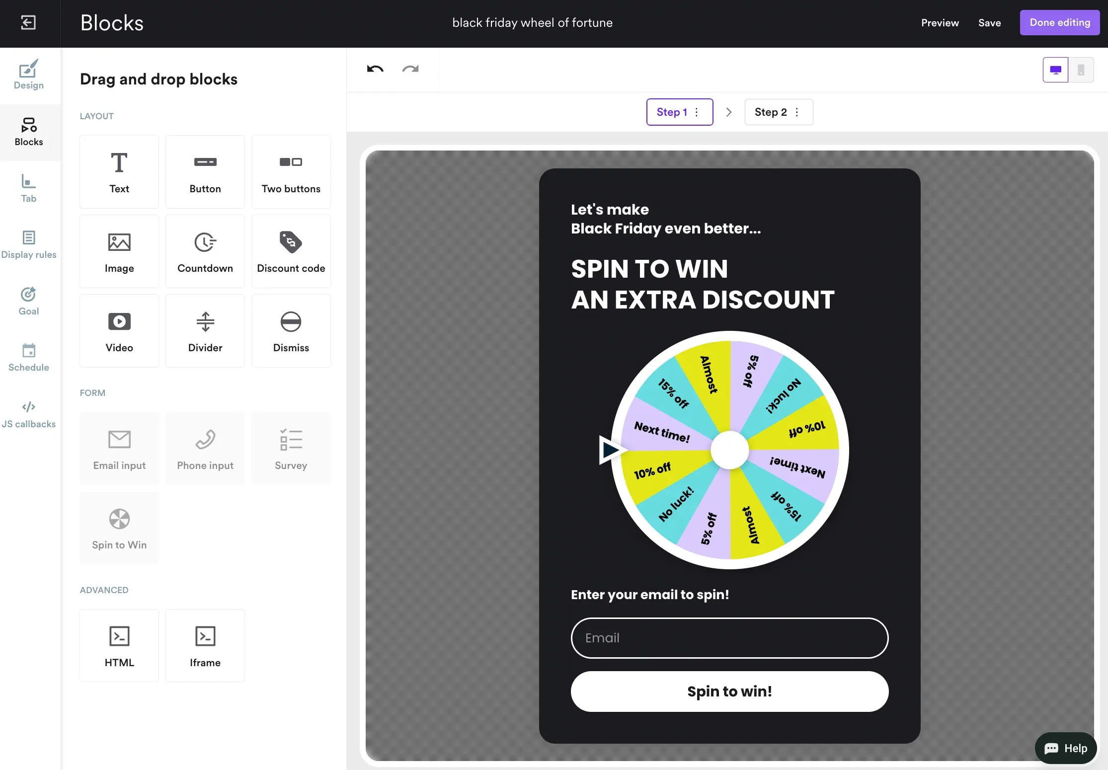 spin to win for Black Friday