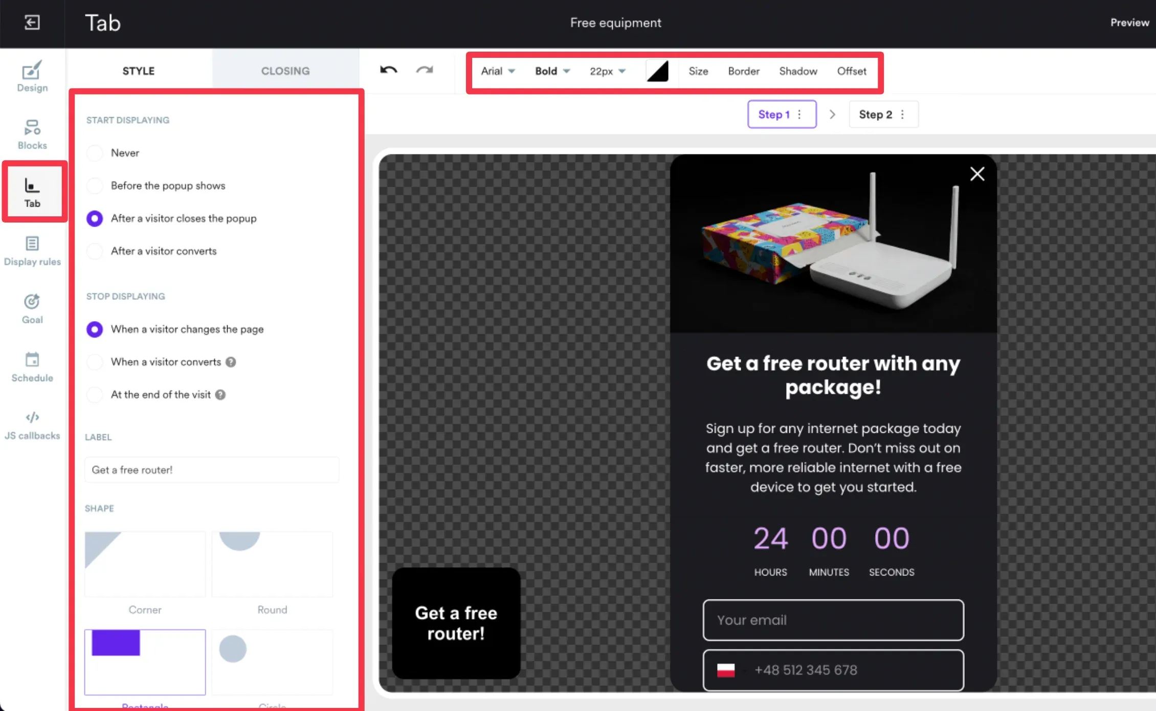 customizing tab