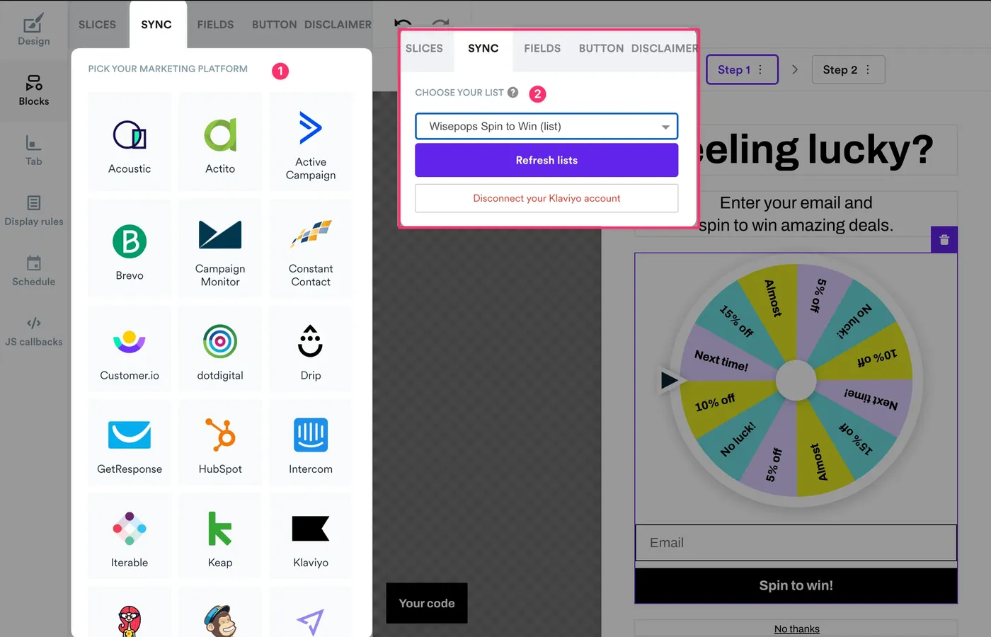 syncing gamified popup contacts to an email tool