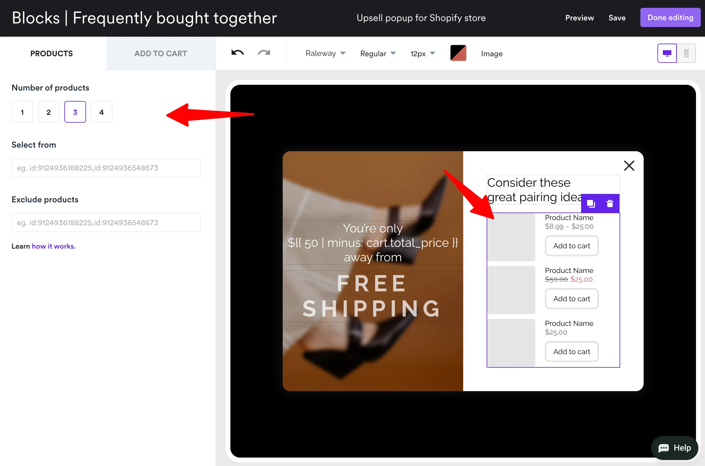 product recommendations block
