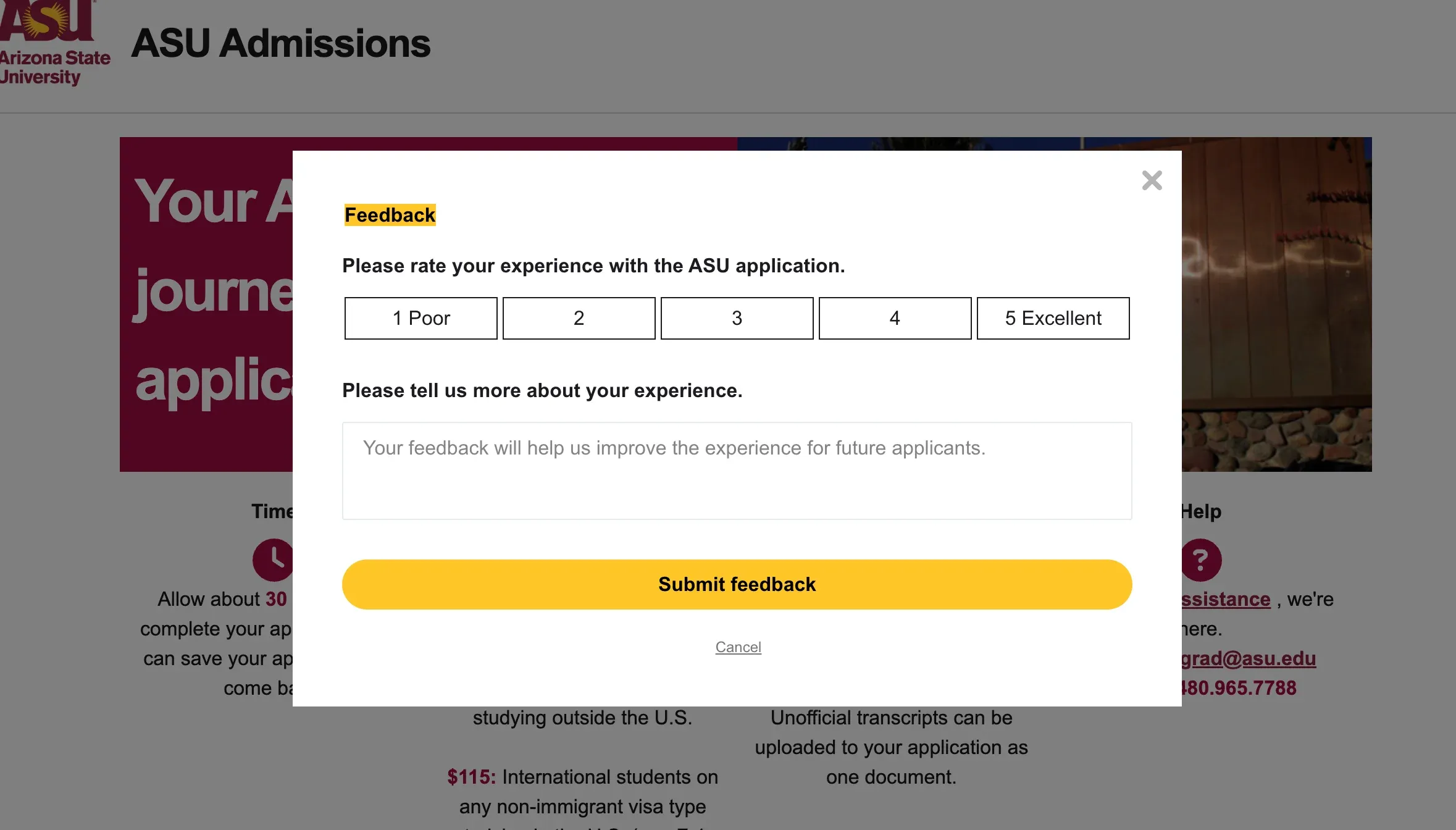 feedback form for applications