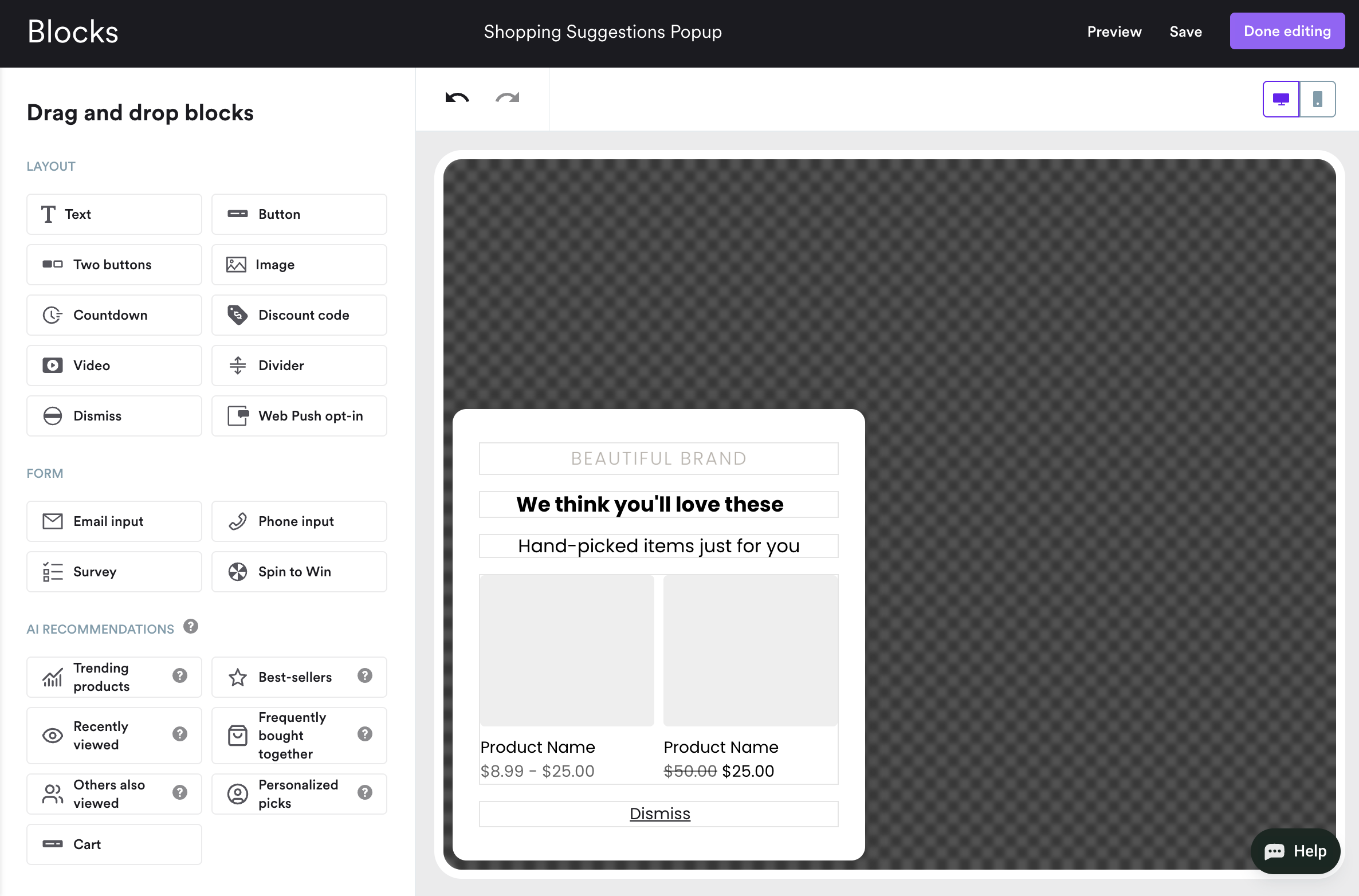 Shopping-Suggestions-Popup