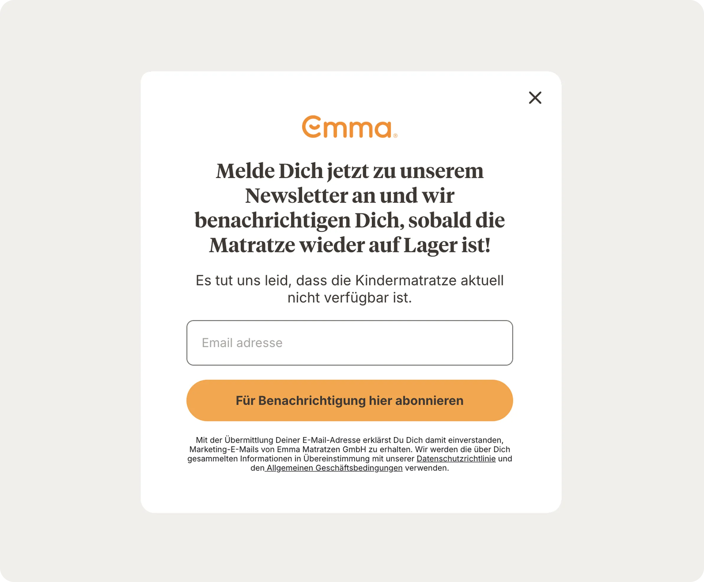 out of stock popup