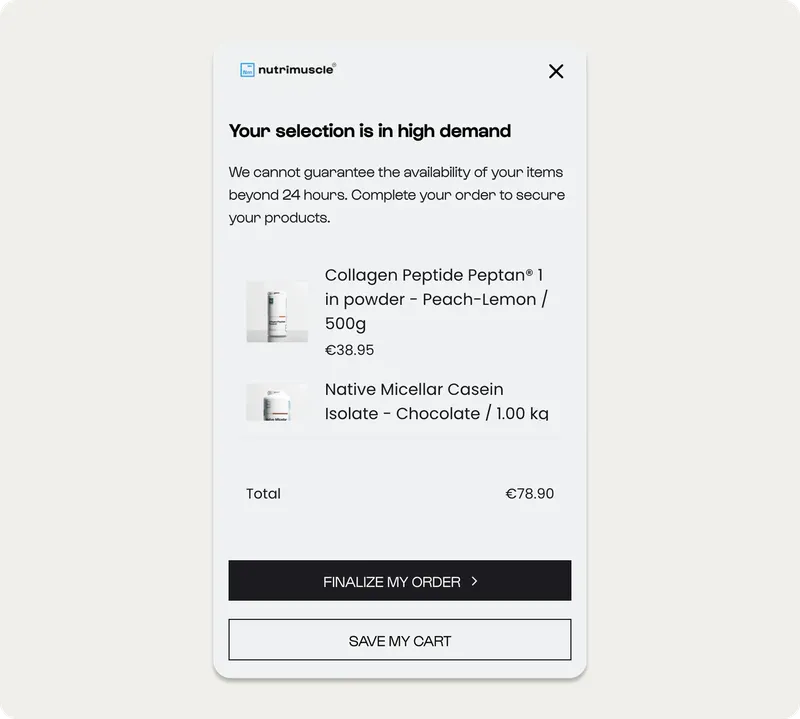 AI cart recovery campaign using scarcity on the items in the cart
