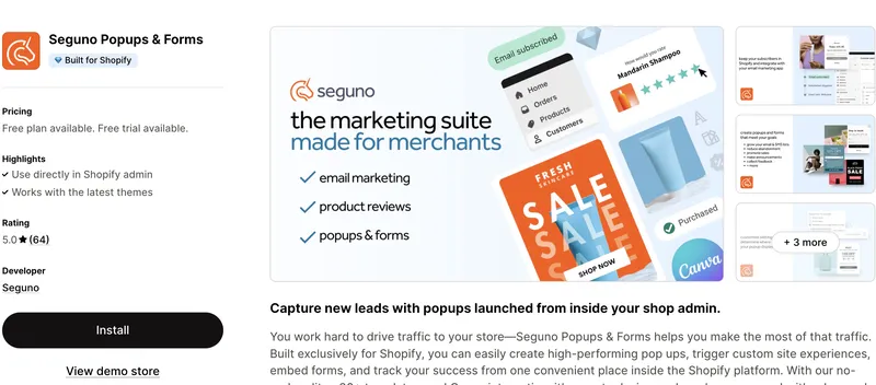 Seguno on the Shopify App Store