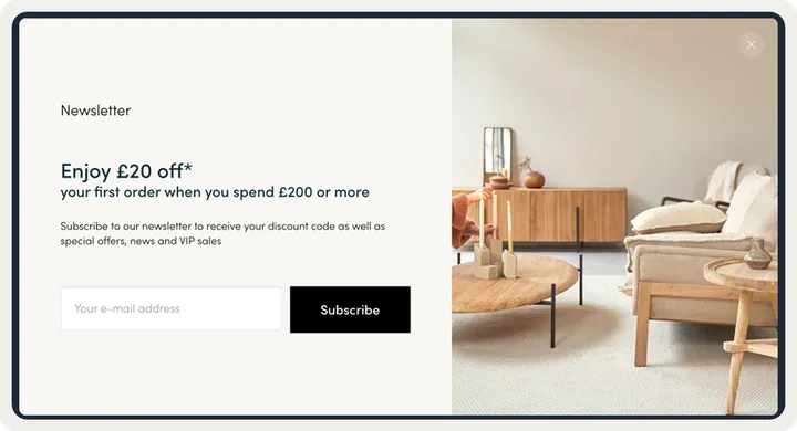 Wisepops email capture campaign used by Tikamoon