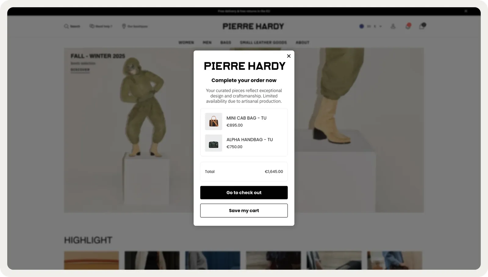 Pierre Hardy cart recovery campaign shown on high-value carts