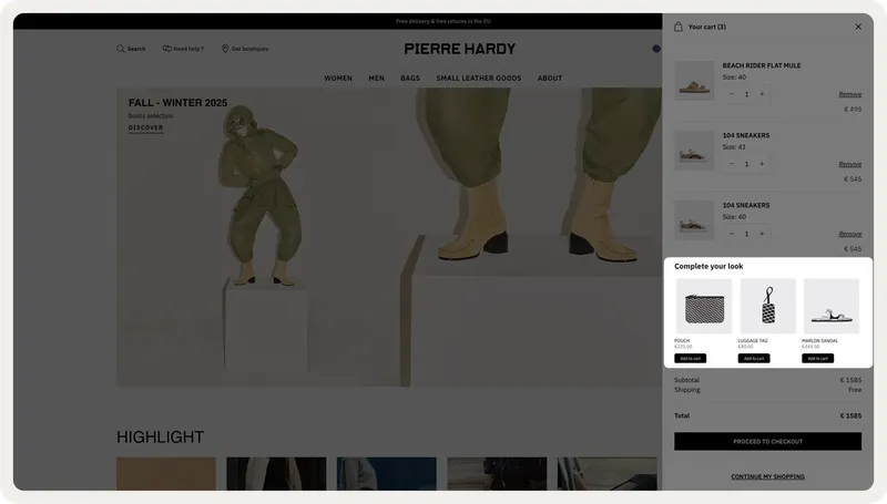 Pierre Hardy complete your look embedded recommendations near the cart
