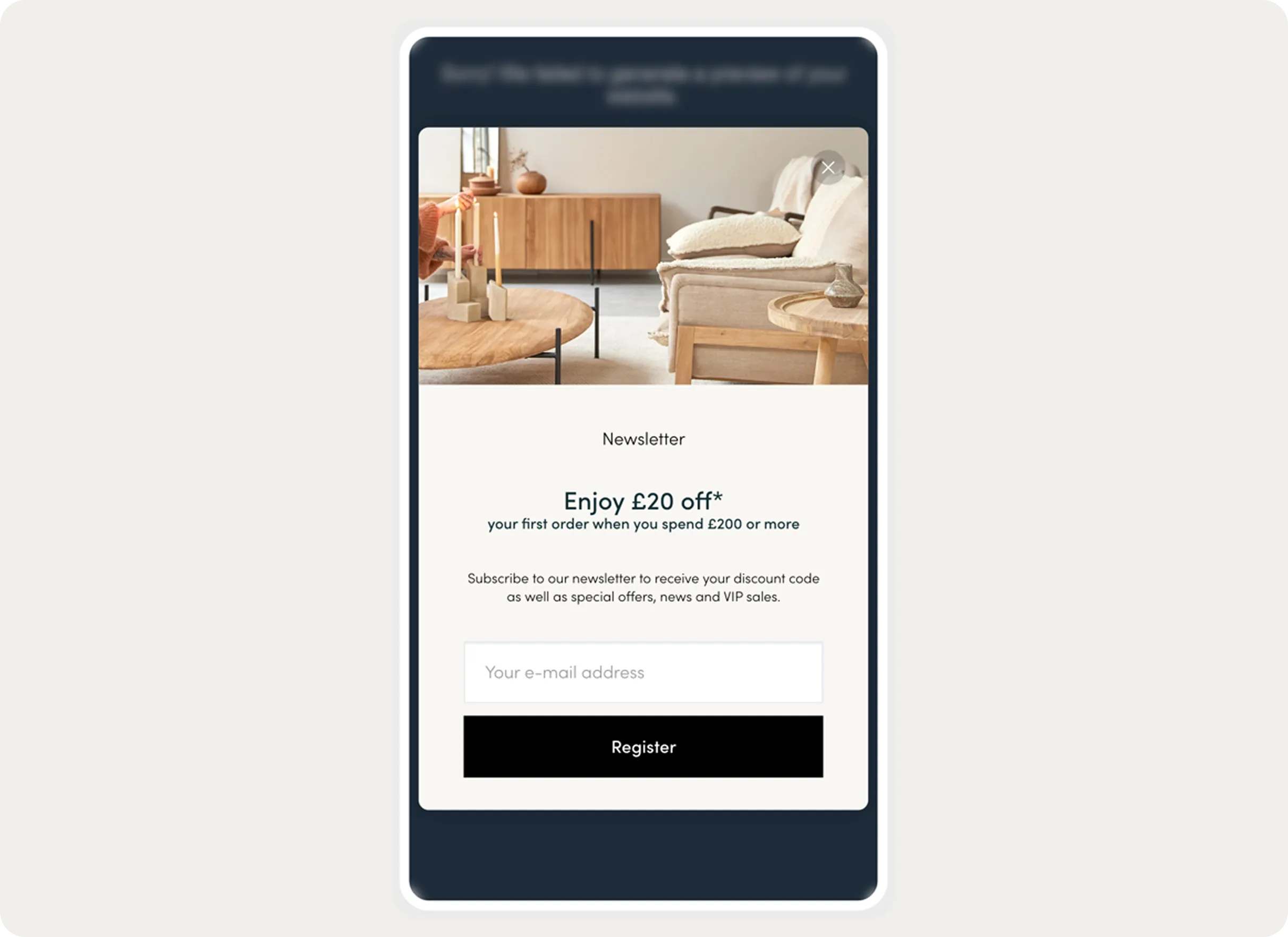 Tikamoon email signup campaign with a first-purchase discount