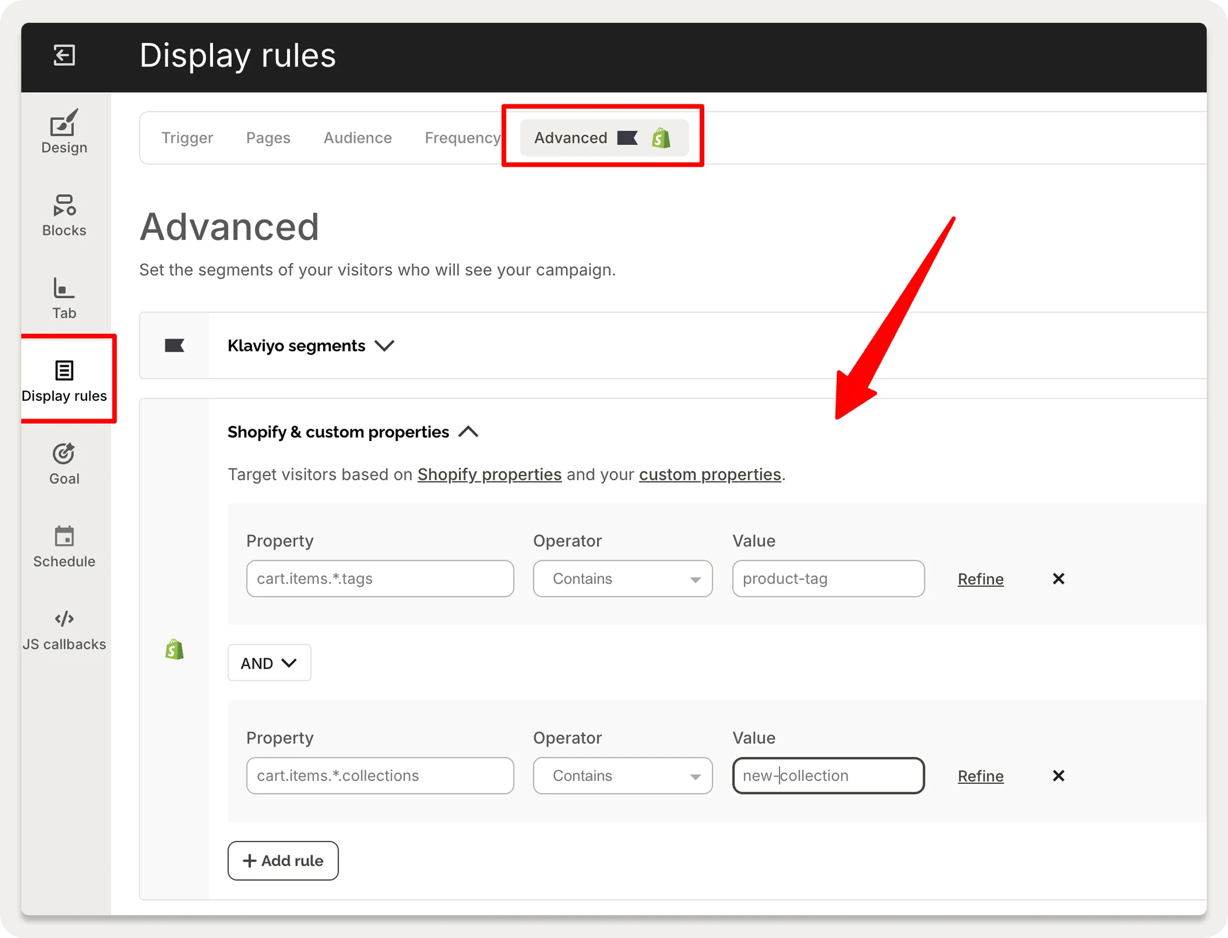 cart based targeting wisepops shopify