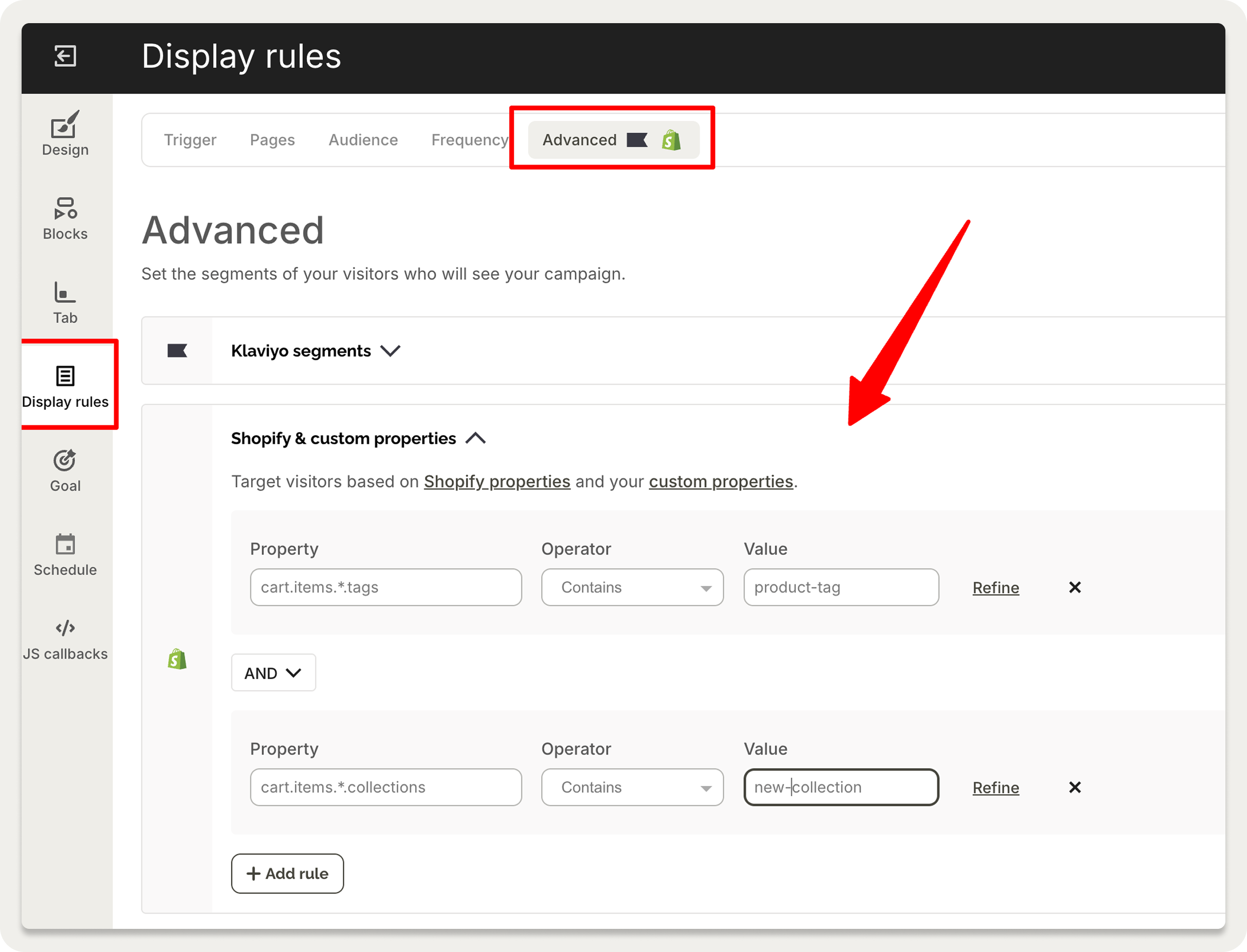 cart based targeting wisepops shopify