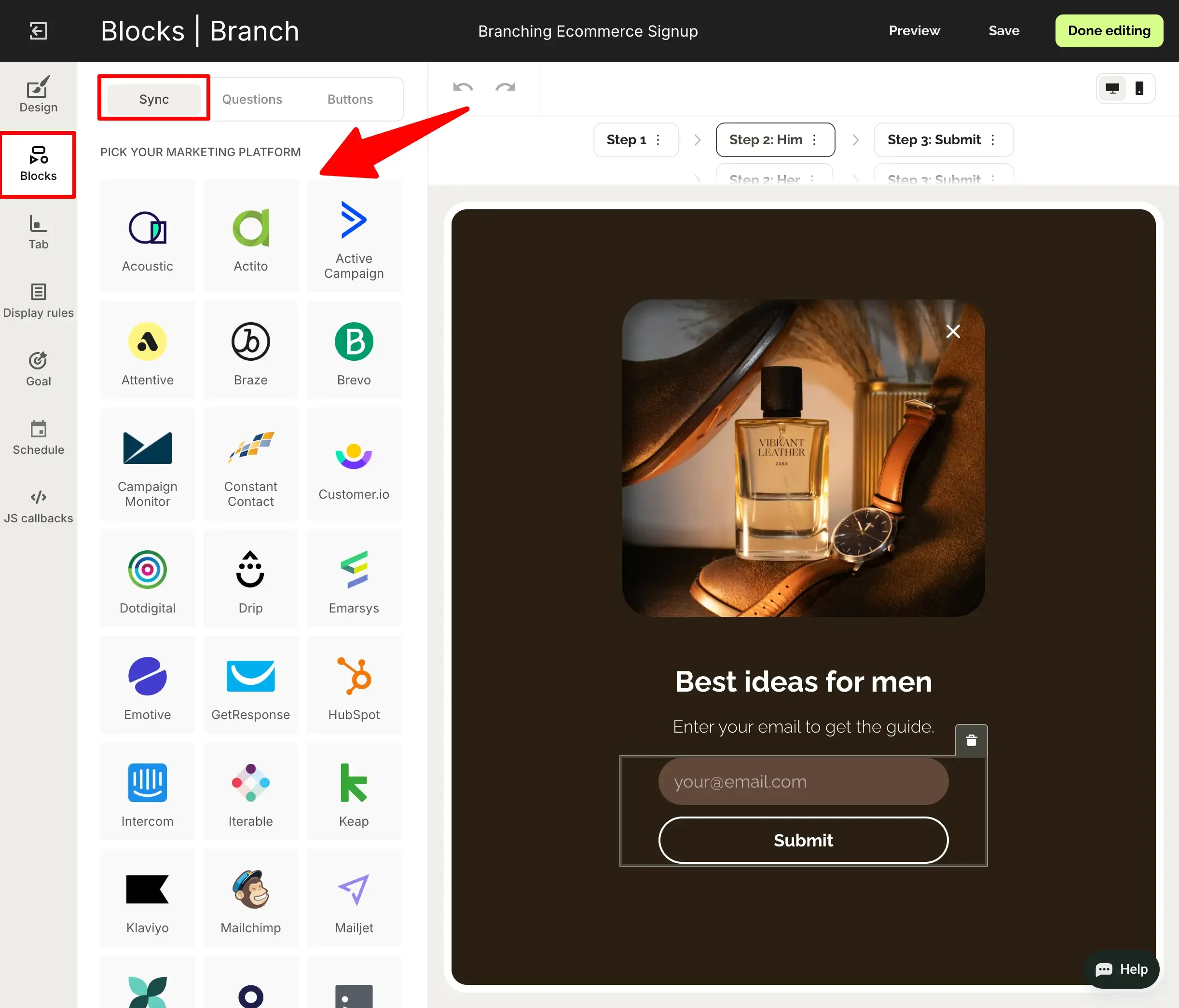 integrating shopify popup with email platform
