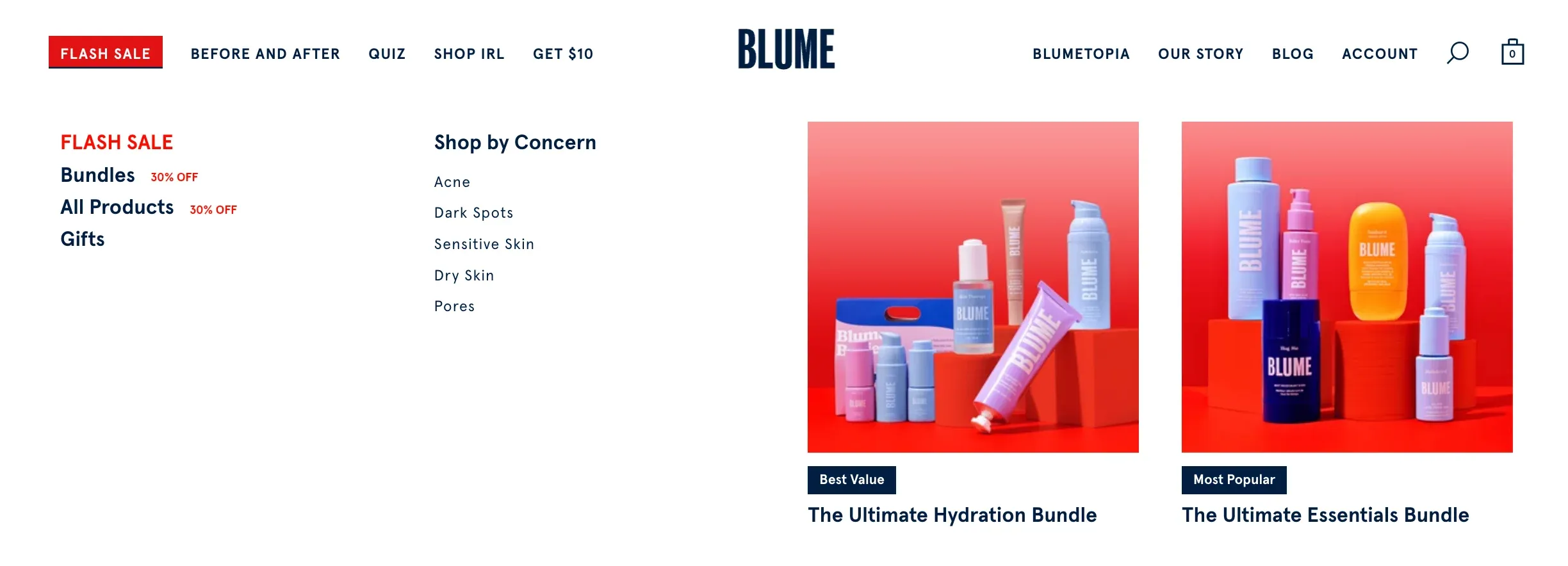 website main navigation example