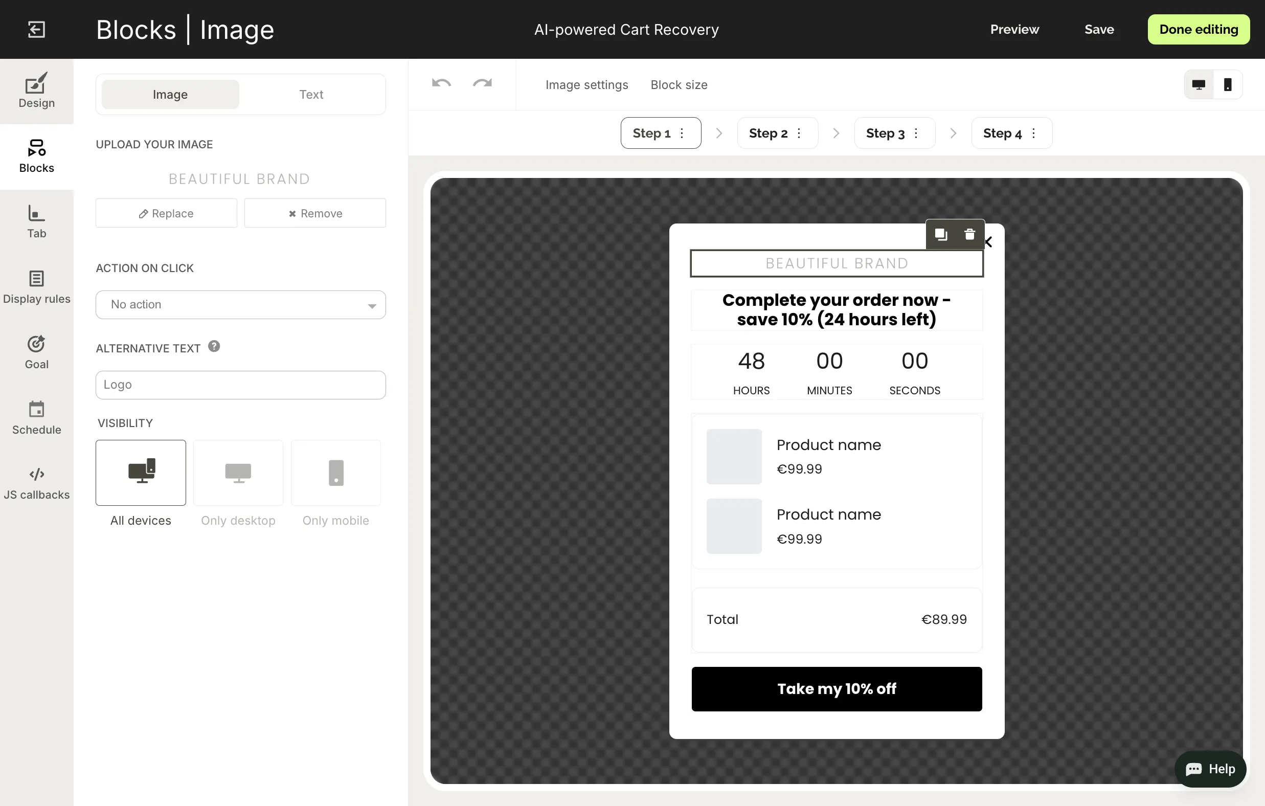 Customizing ai popup