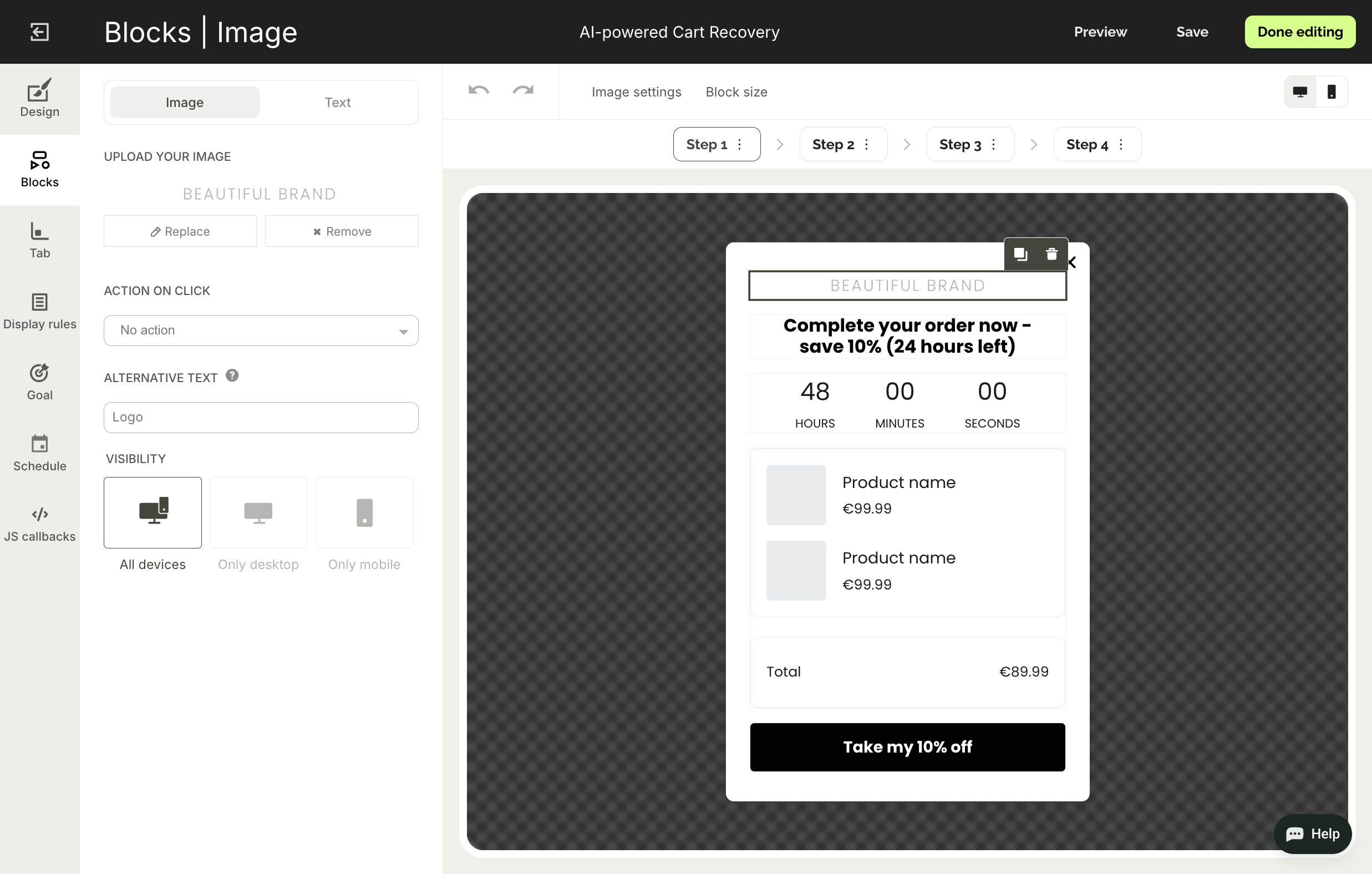 Customizing ai popup