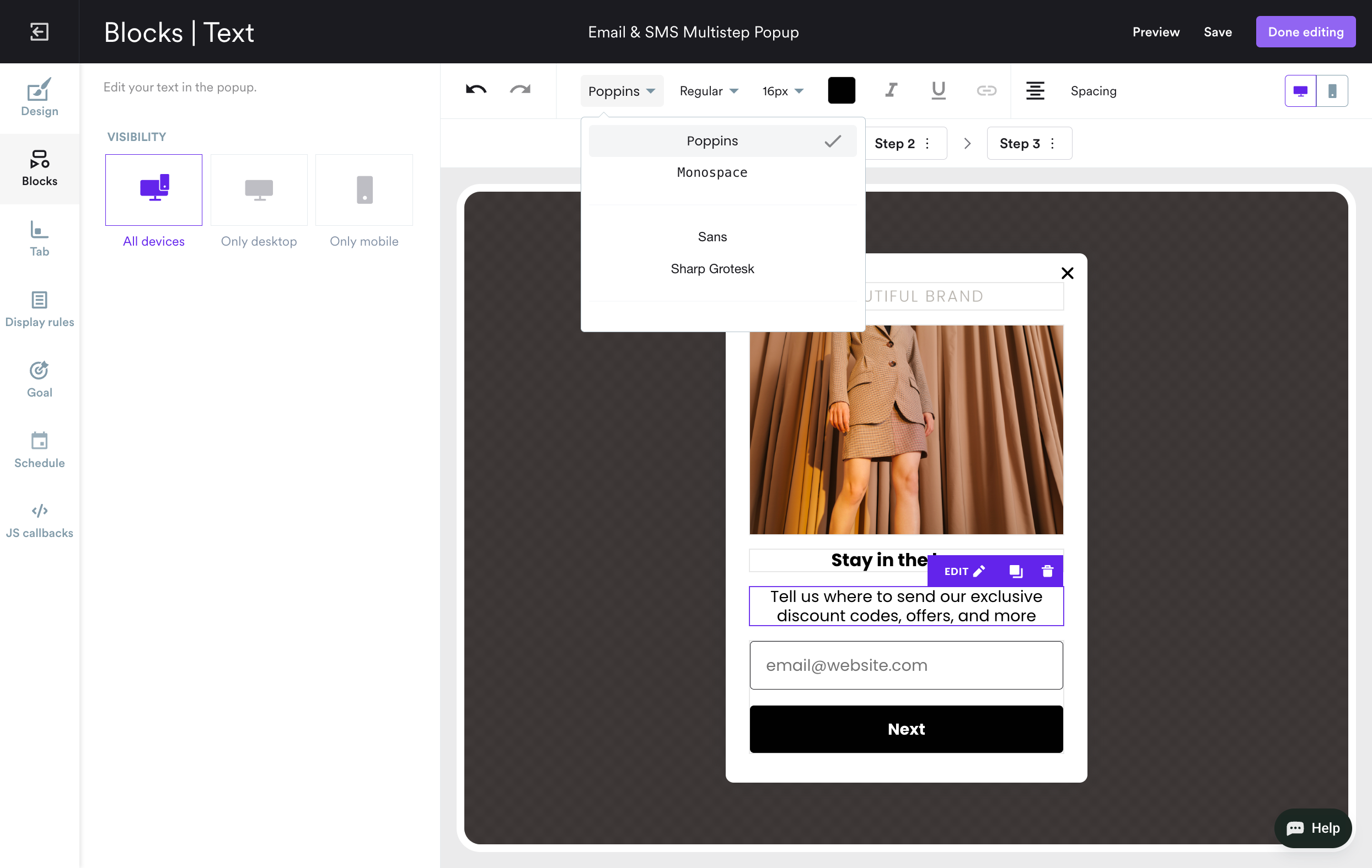 customize sms poopup
