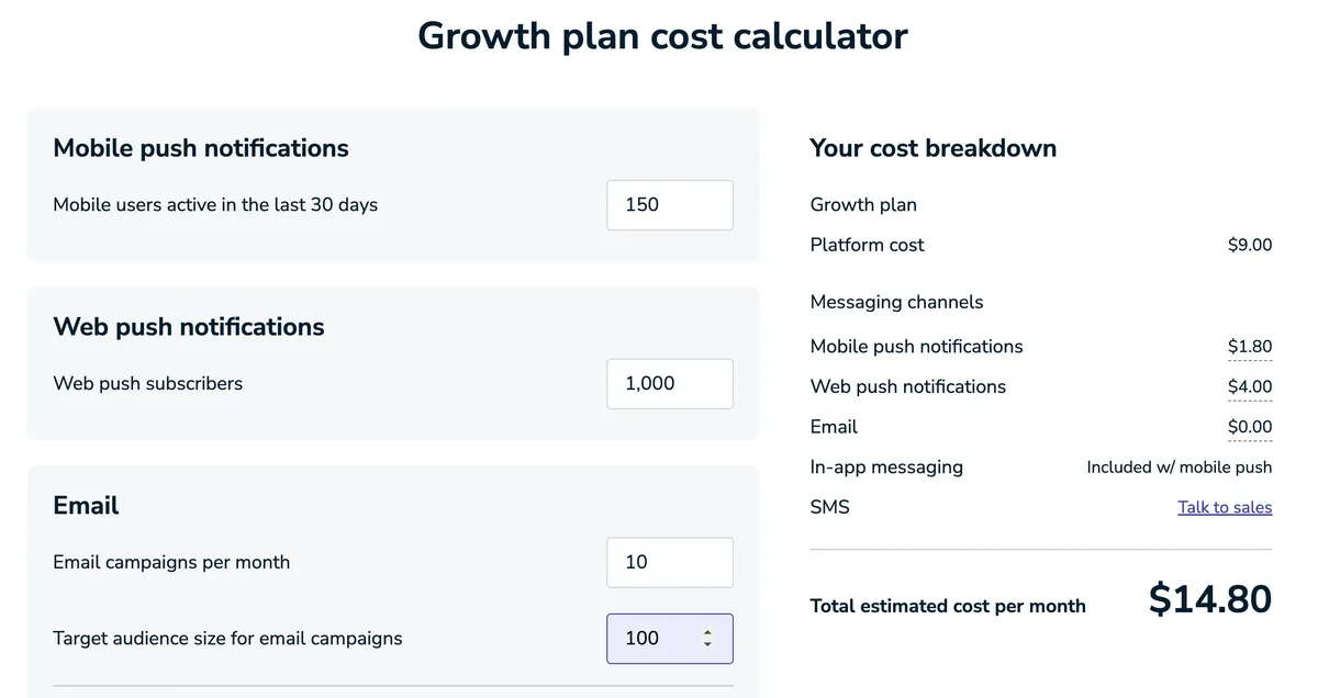OneSignal growth plan calculator