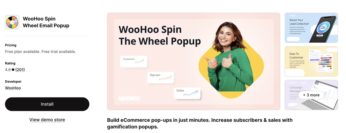 WooHoo Popups on the Shopify App Store
