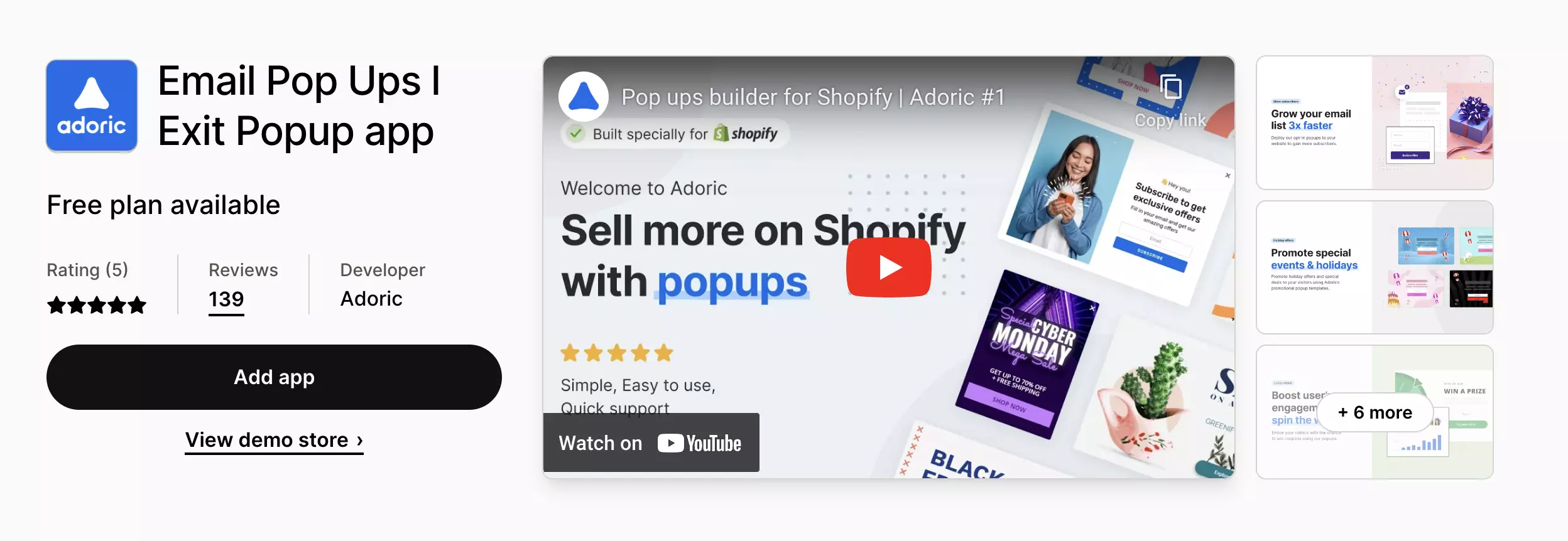adoric page exit popup app
