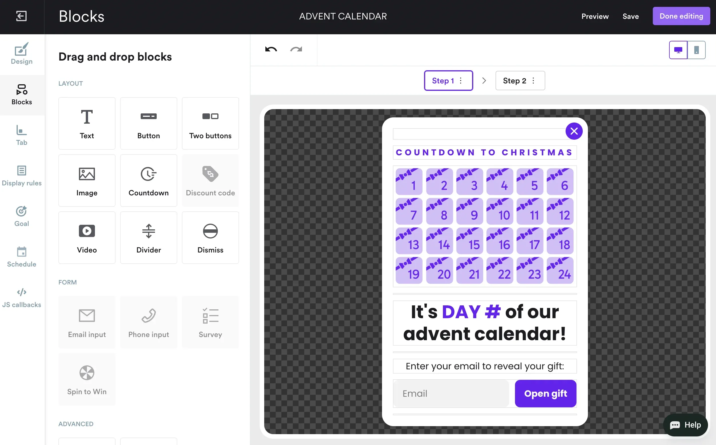 advent calendar campaign for Black Friday