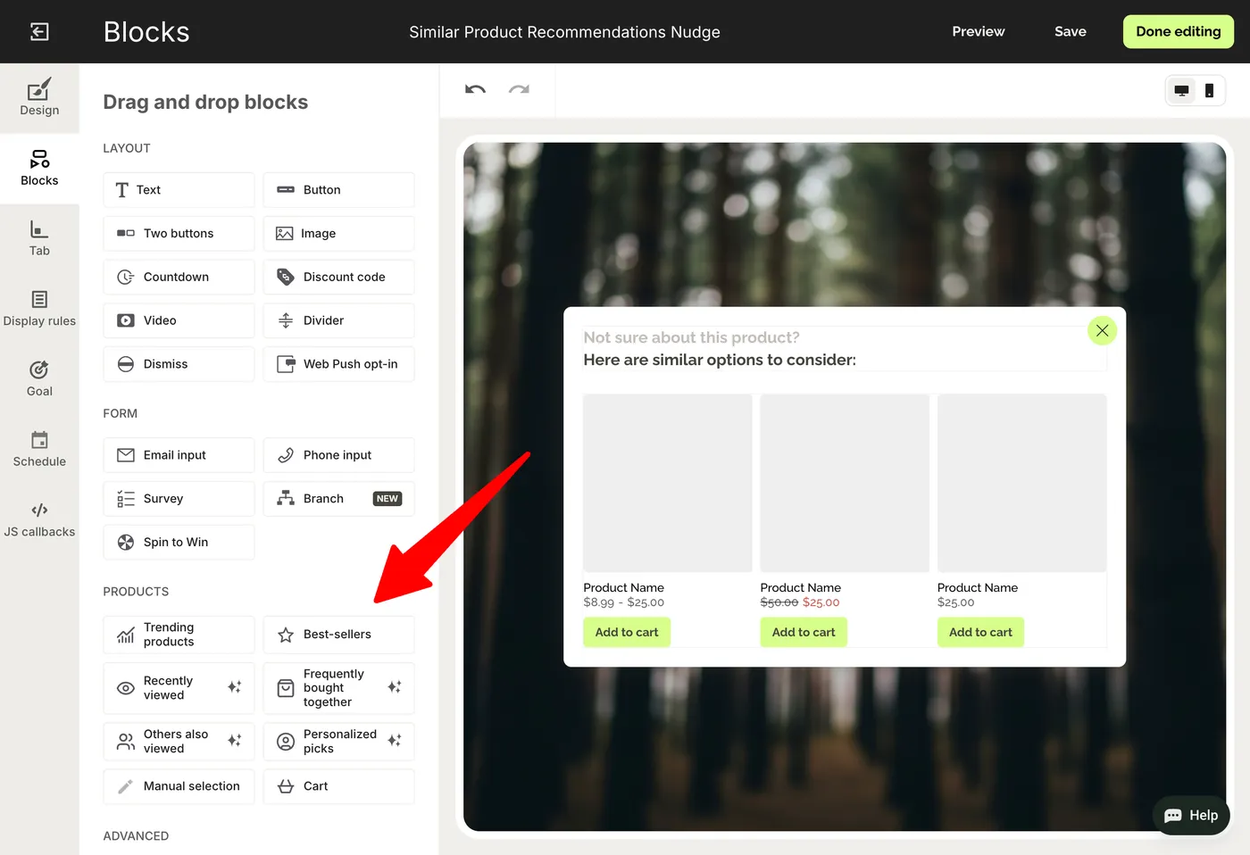 A similar-product recommendation campaign in Wisepops