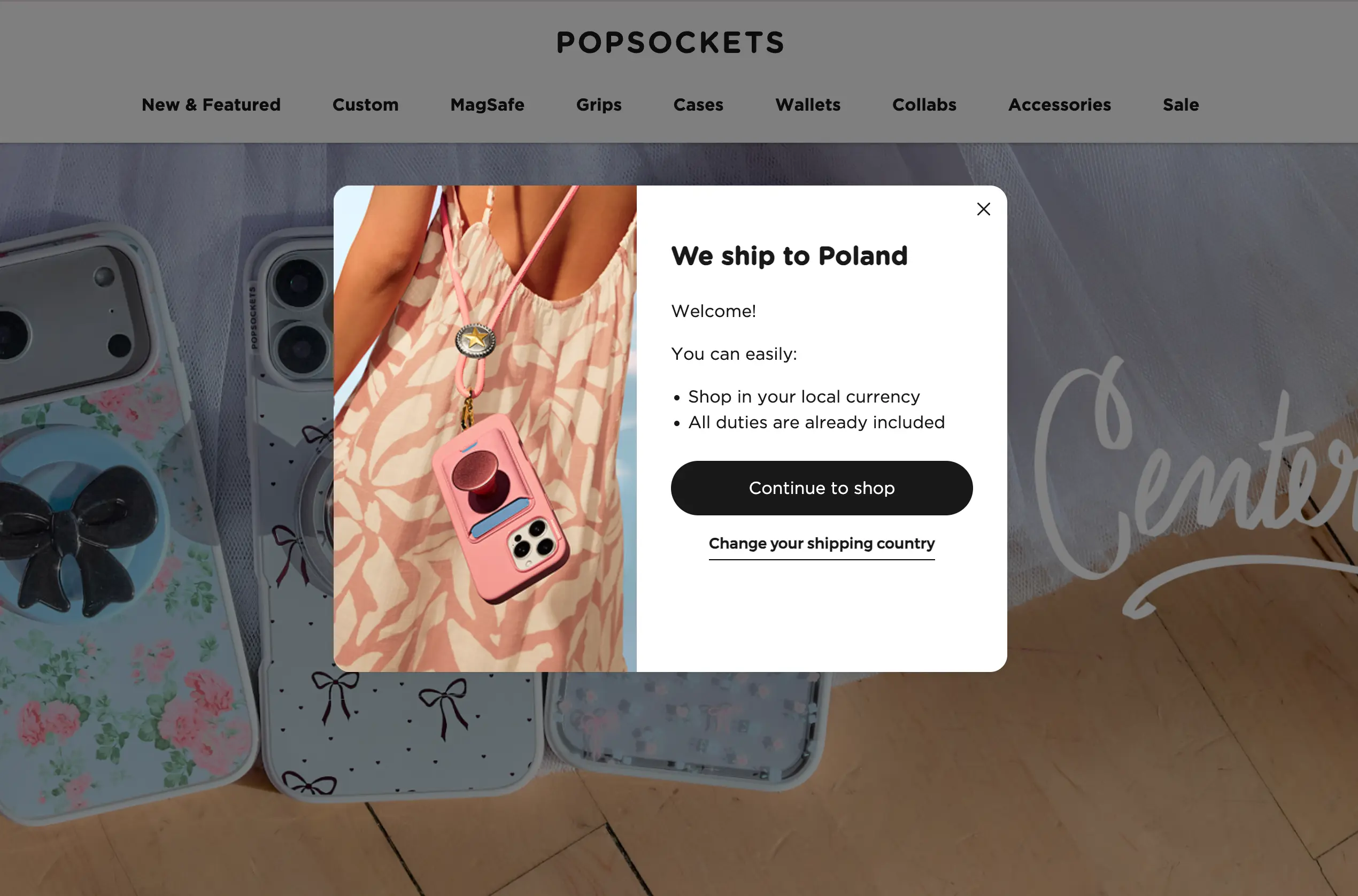 shipping country popup