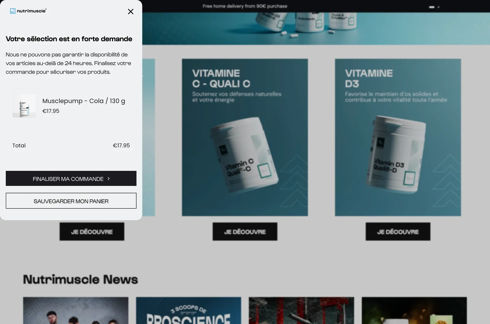 An AI cart recovery message on a French site