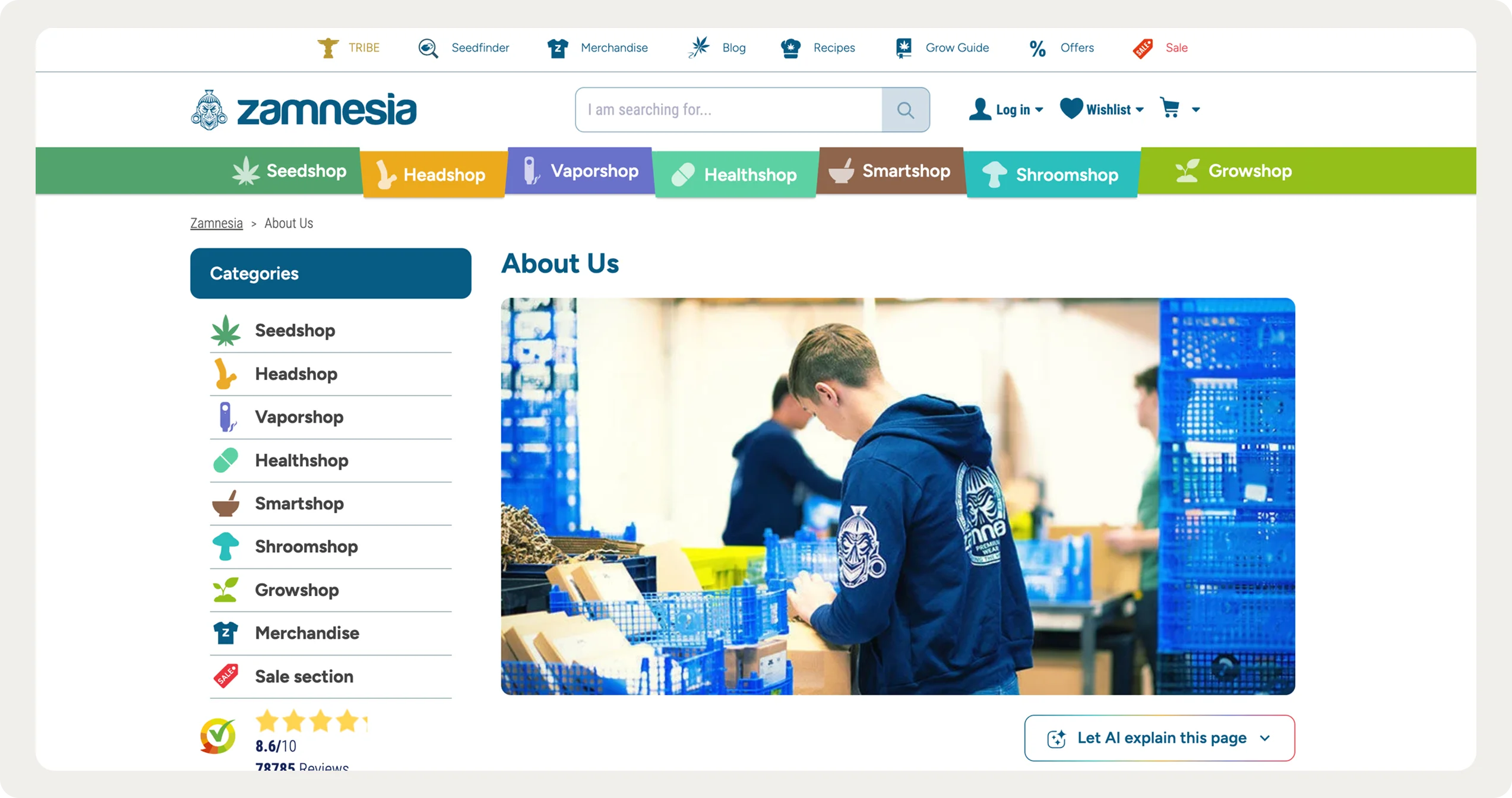 Zamnesia homepage