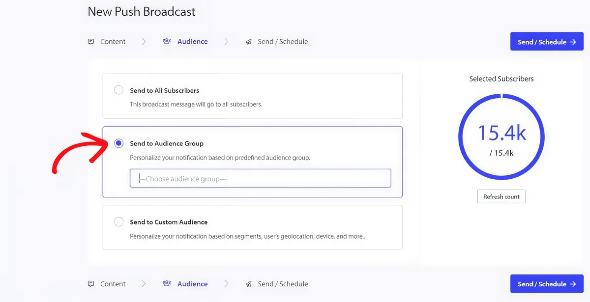 PushEngage audience selection