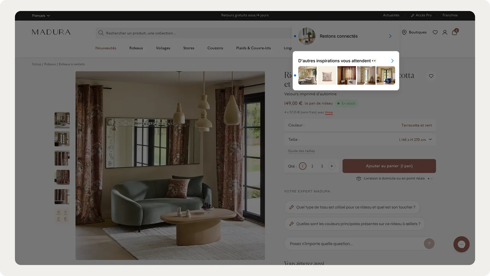 Recommendations served in the onsite feed on a product page