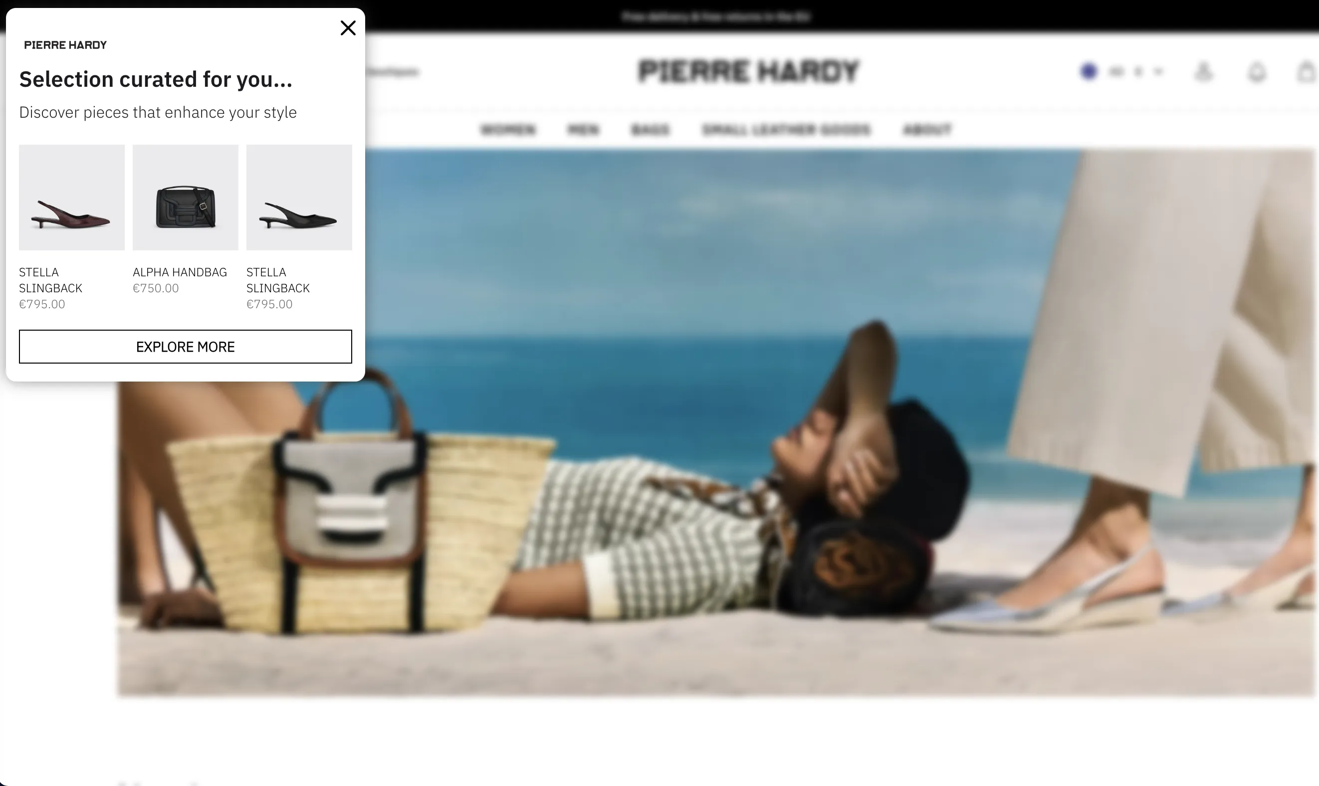 example of ai product recommendation on pierre hardy