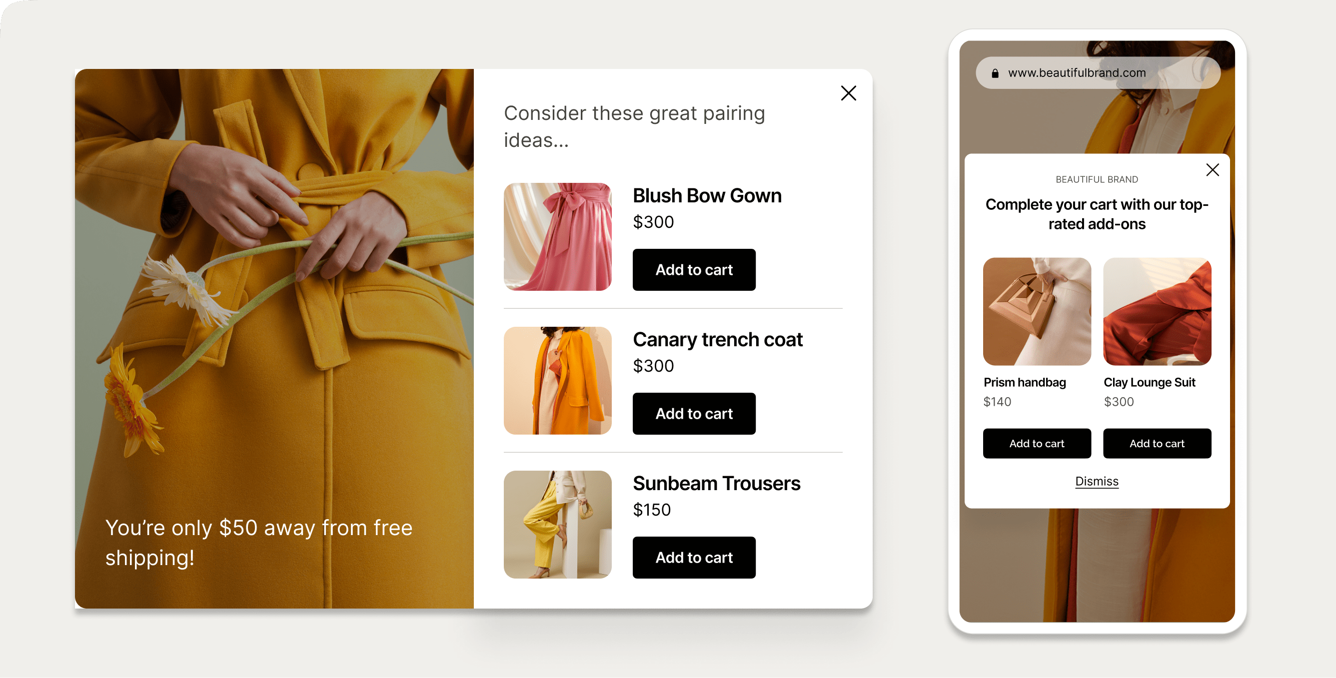 product recommendation popups desktop and mobile
