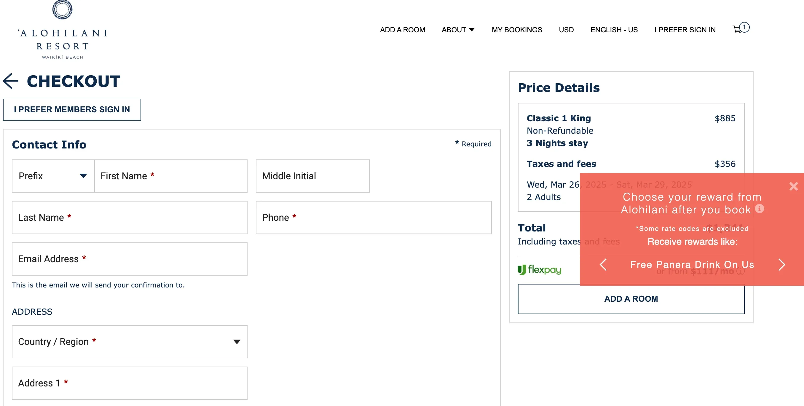 upsell on hotel checkout page