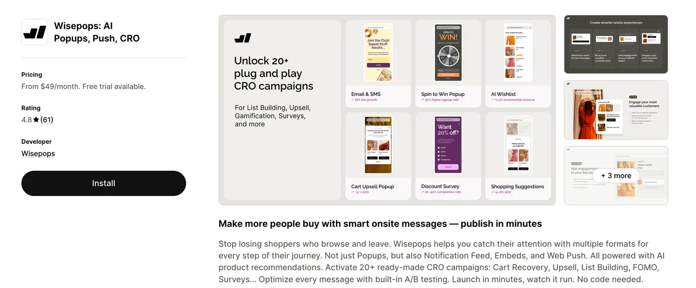 Wisepops on the Shopify App Store