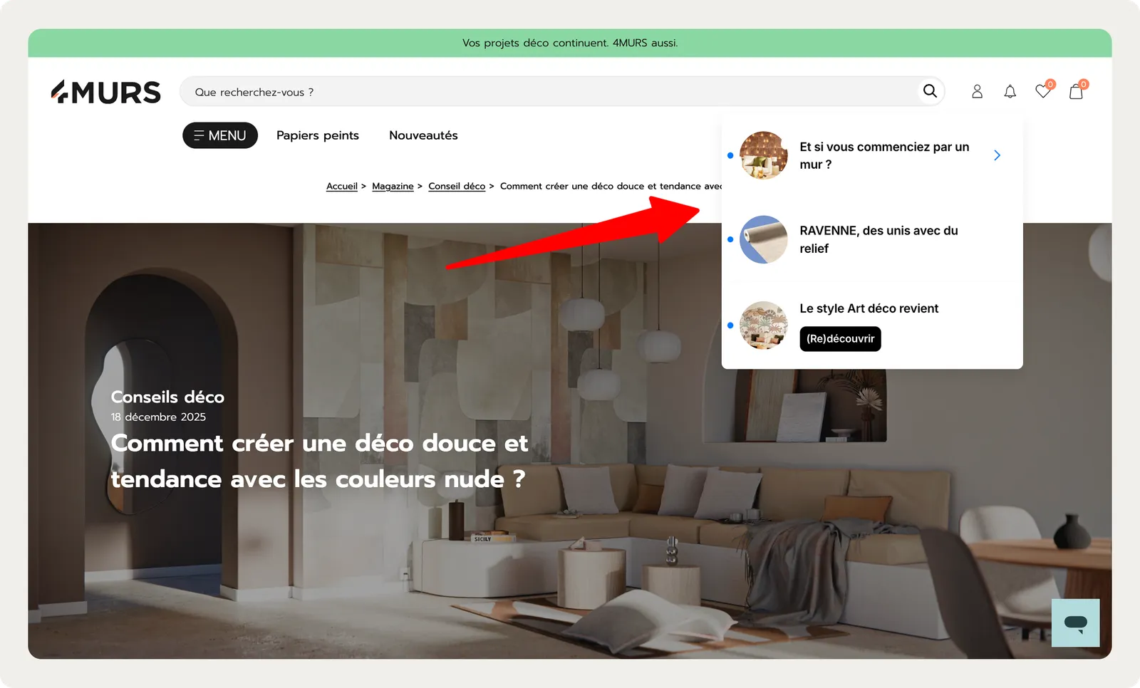 4murs onsite feed showing collection launches and offers