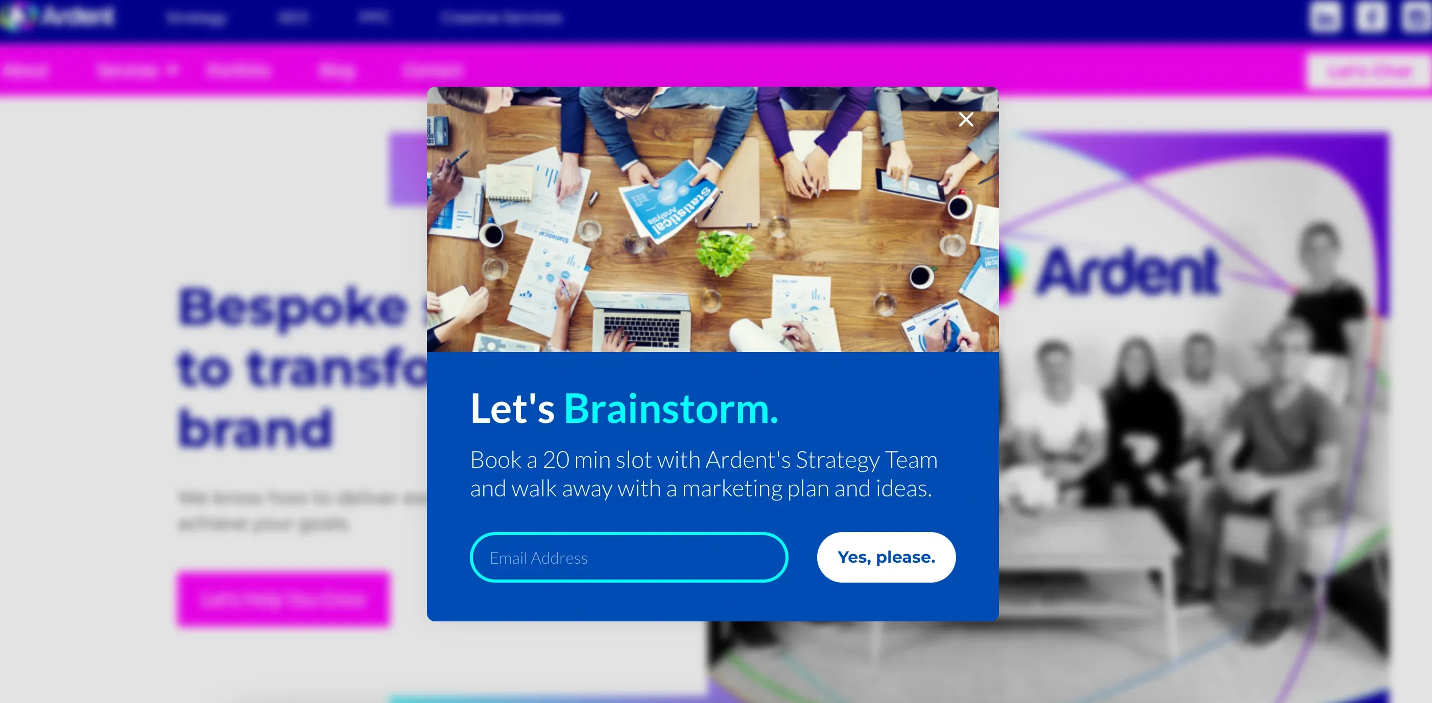 b2b popup form
