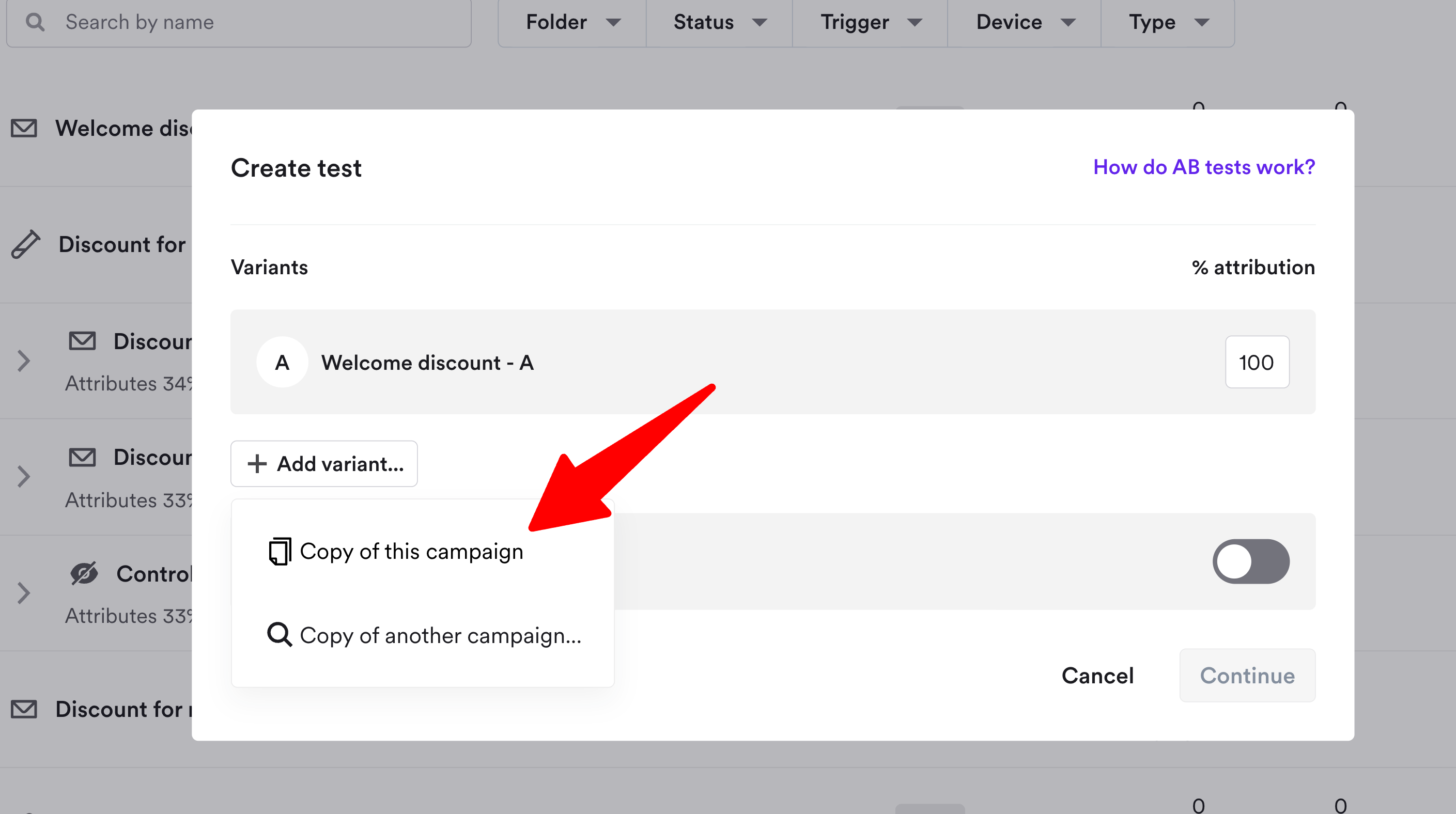 copying the first campaign variant