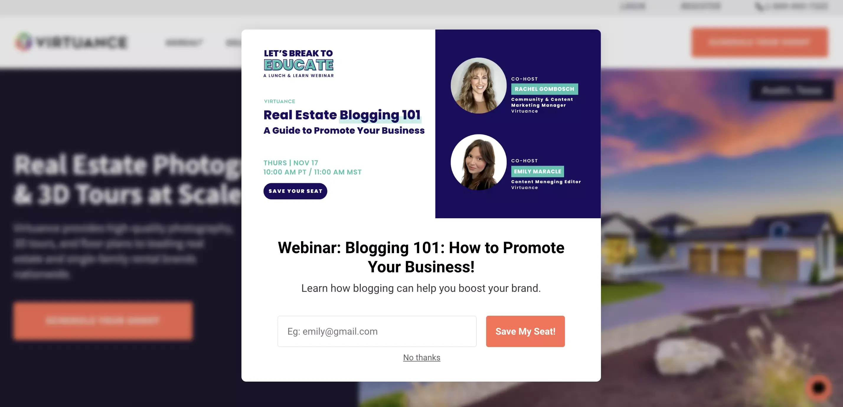 webinar popup form