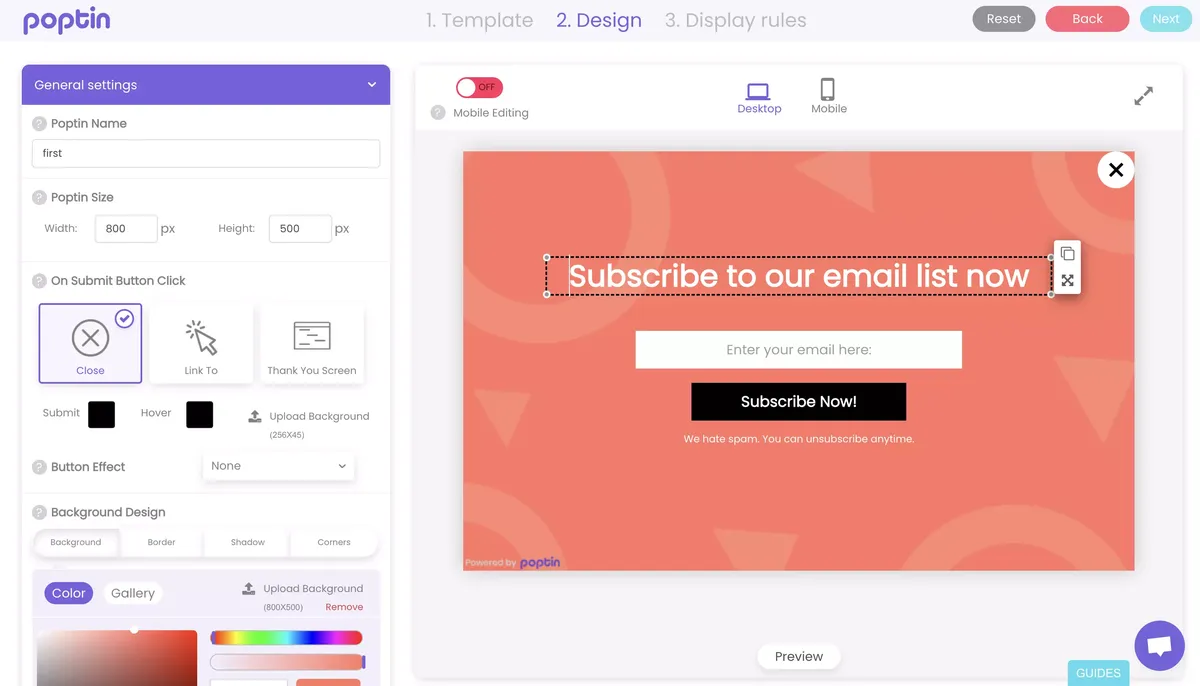Poptin popup builder