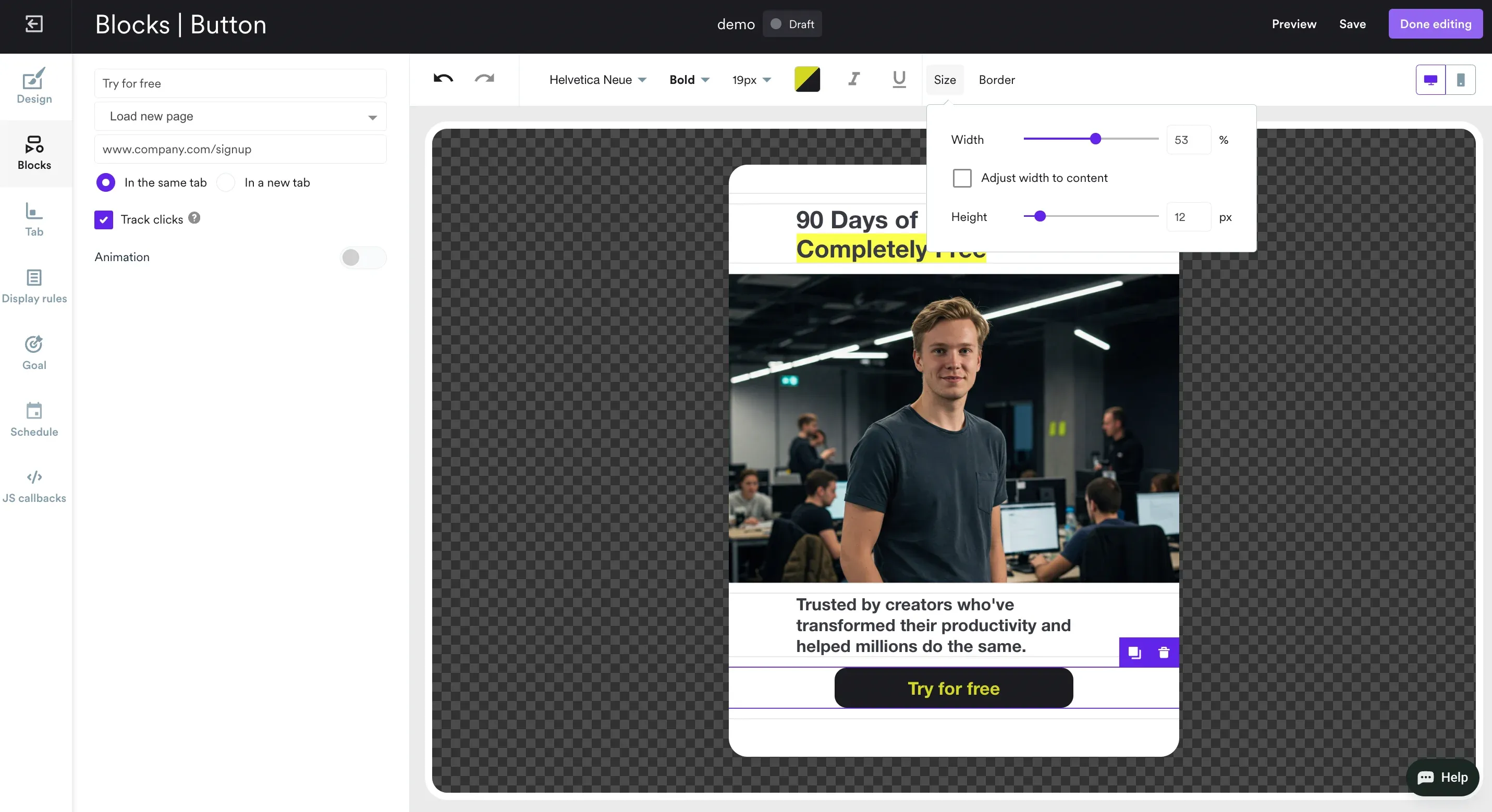 customizing button width