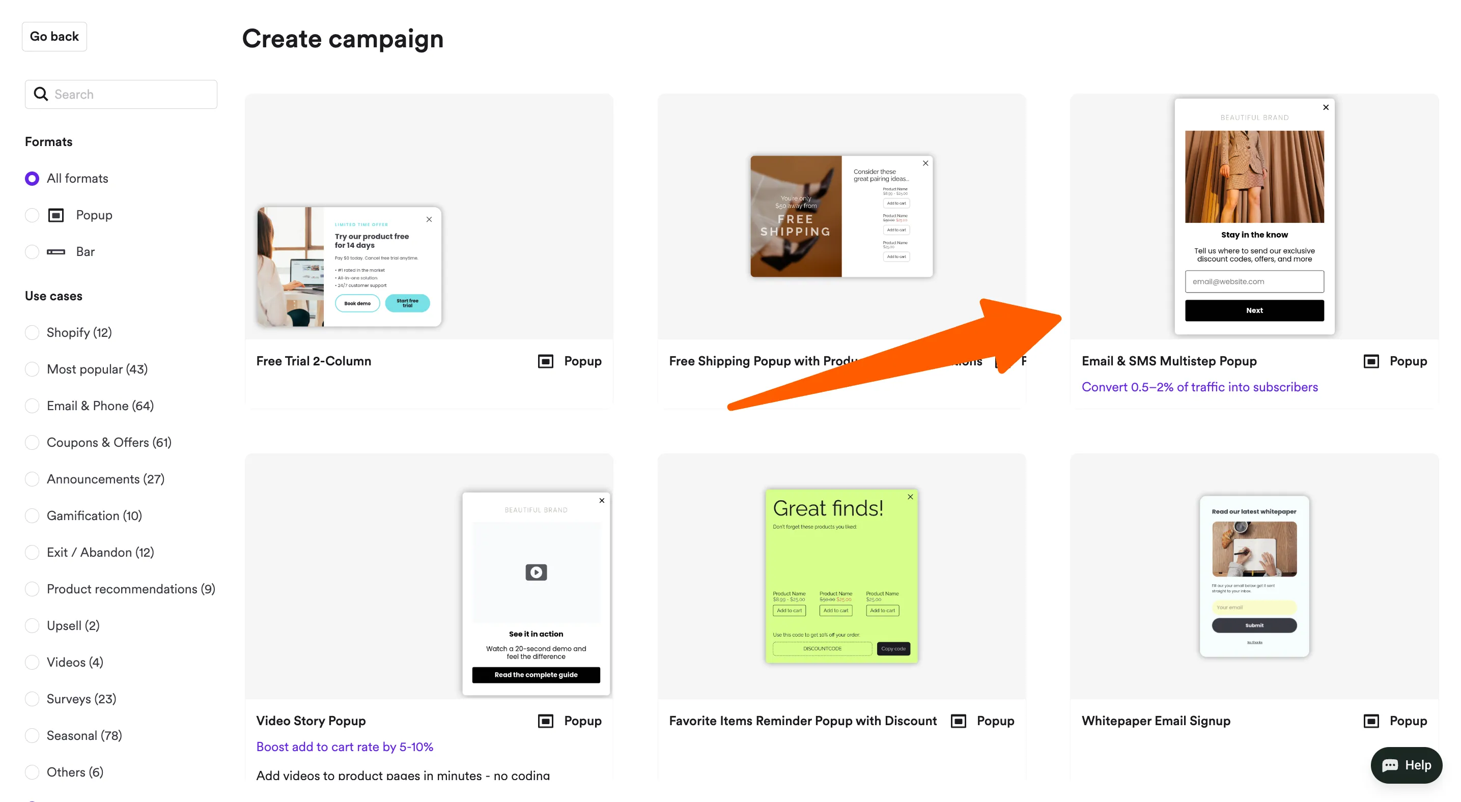 sms popup template