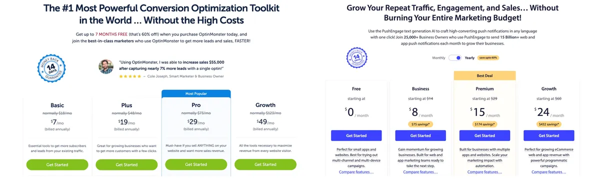 PushEngage pricing comparison