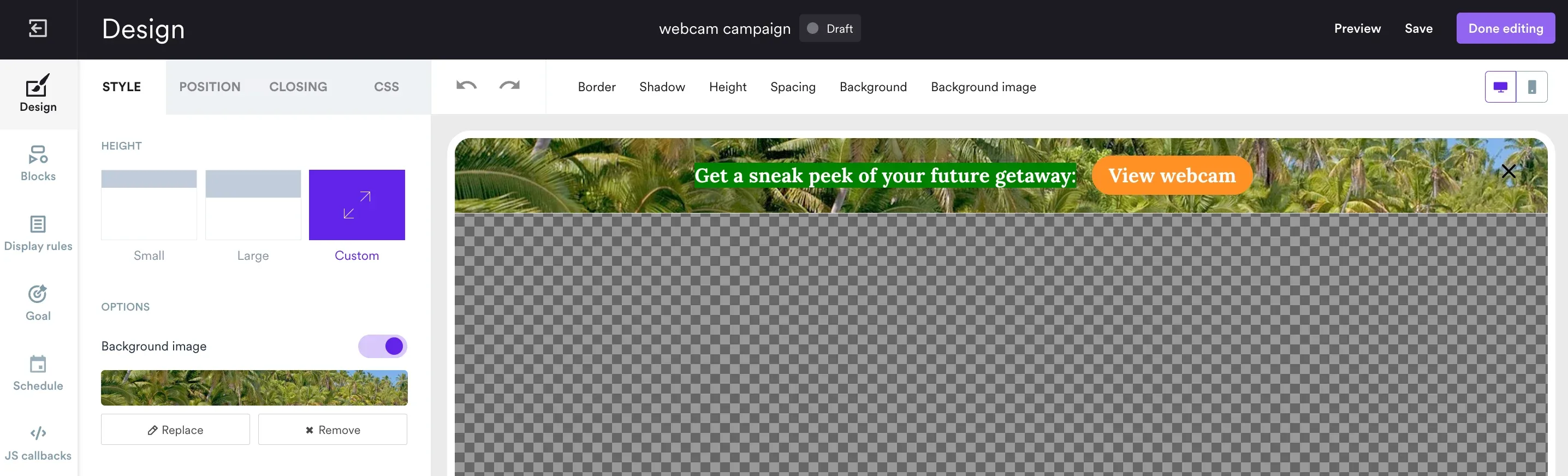 creating a bar campaign to promote webcam
